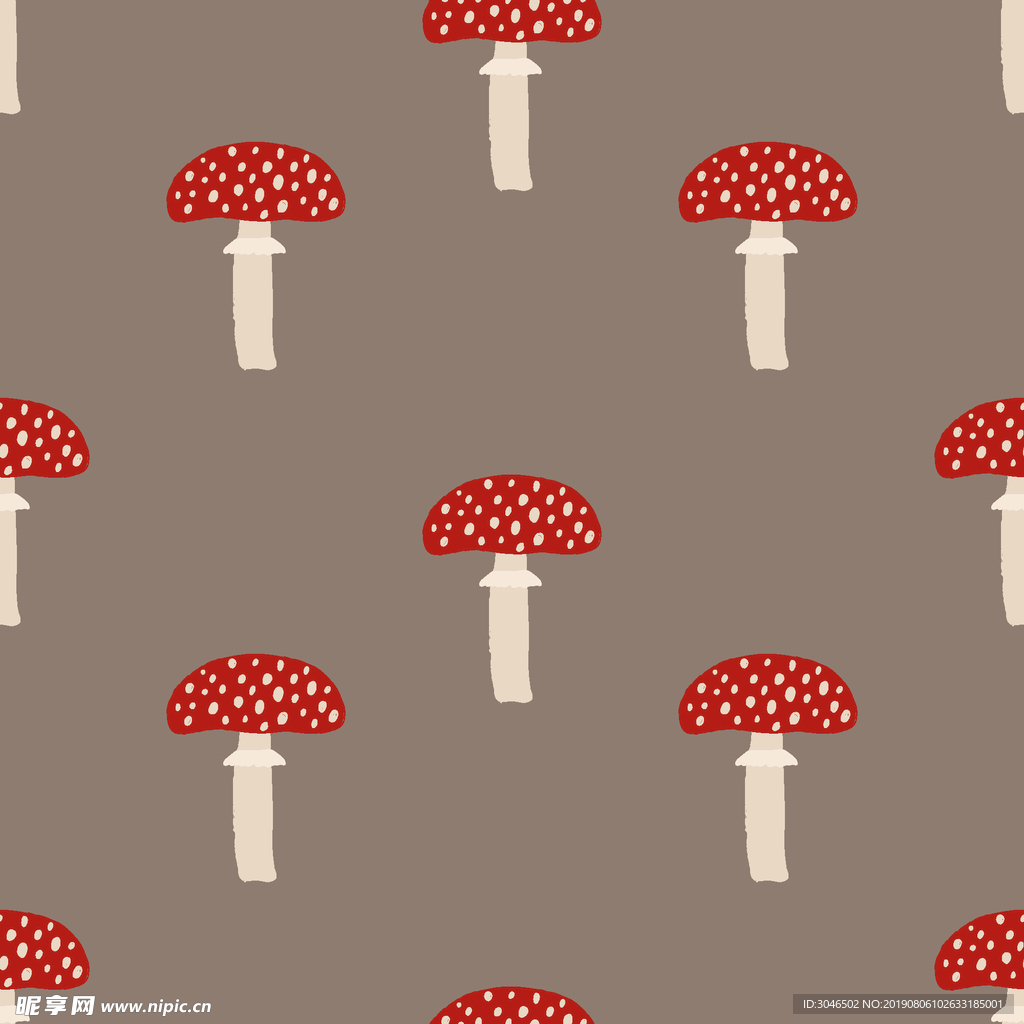 蘑菇矢量插画无缝图案背景