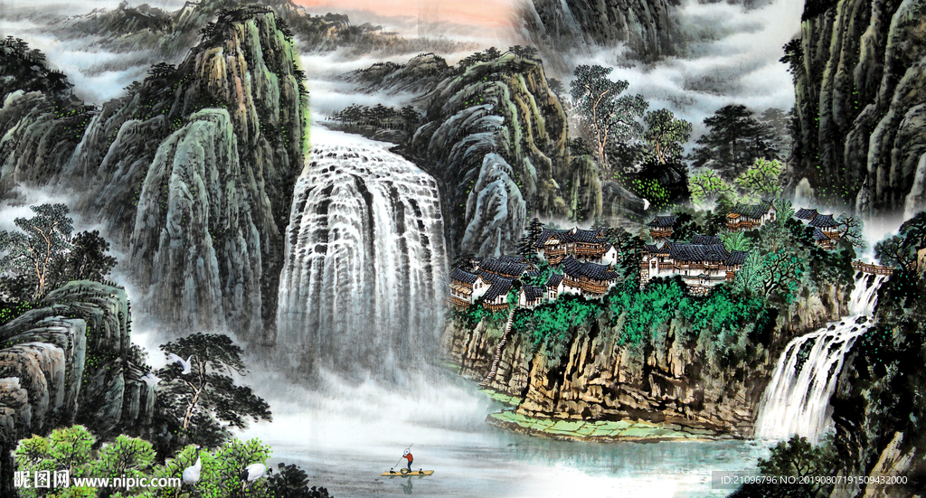 山水国画背景墙