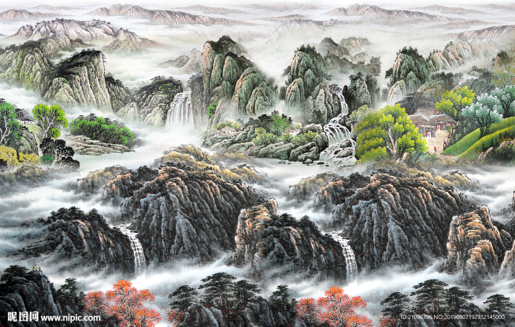 山水国画背景墙