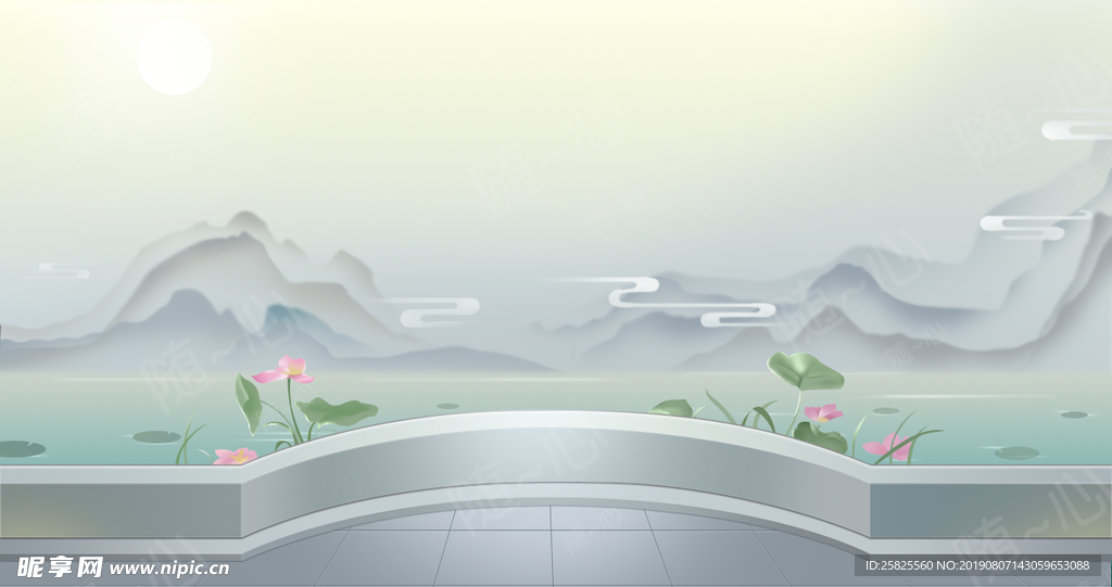 中国风清爽通透性荷塘原画场景