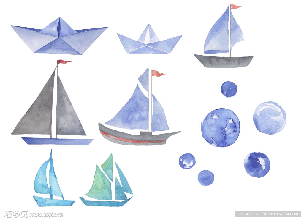 水墨水彩帆船