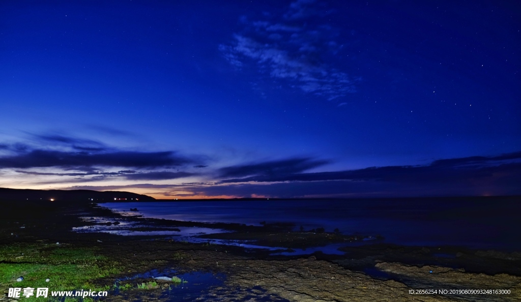 草原湿地晚霞夜景