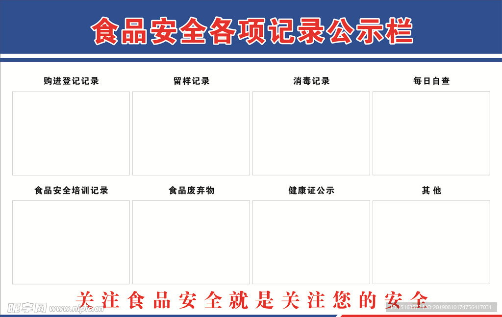 食品安全各项记录公示栏