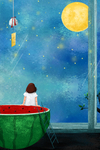 唯美夏日星空插画