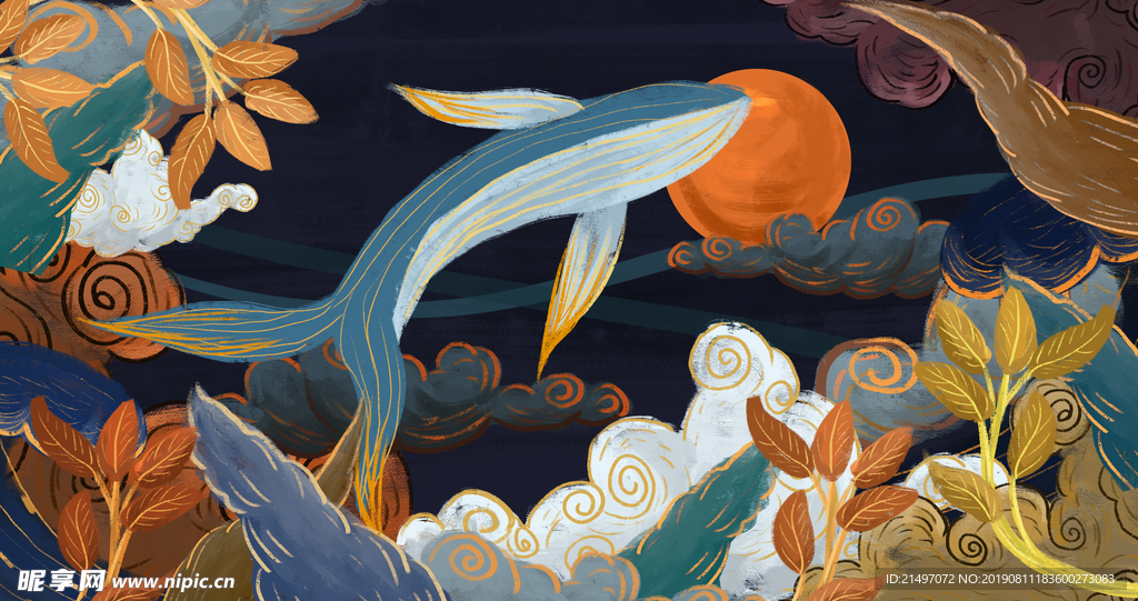 中国风图腾锦鲤手绘插画