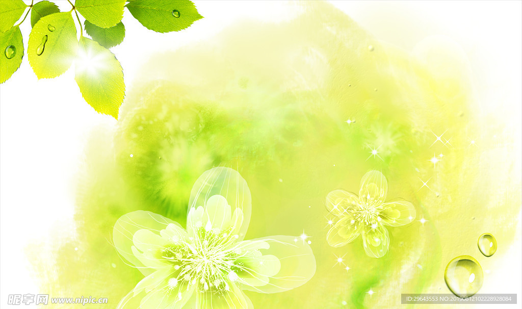 绿色背景 透明花