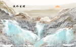 流水生财背景墙装饰画 中式