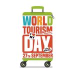 彩色世界旅游日行李箱艺术字