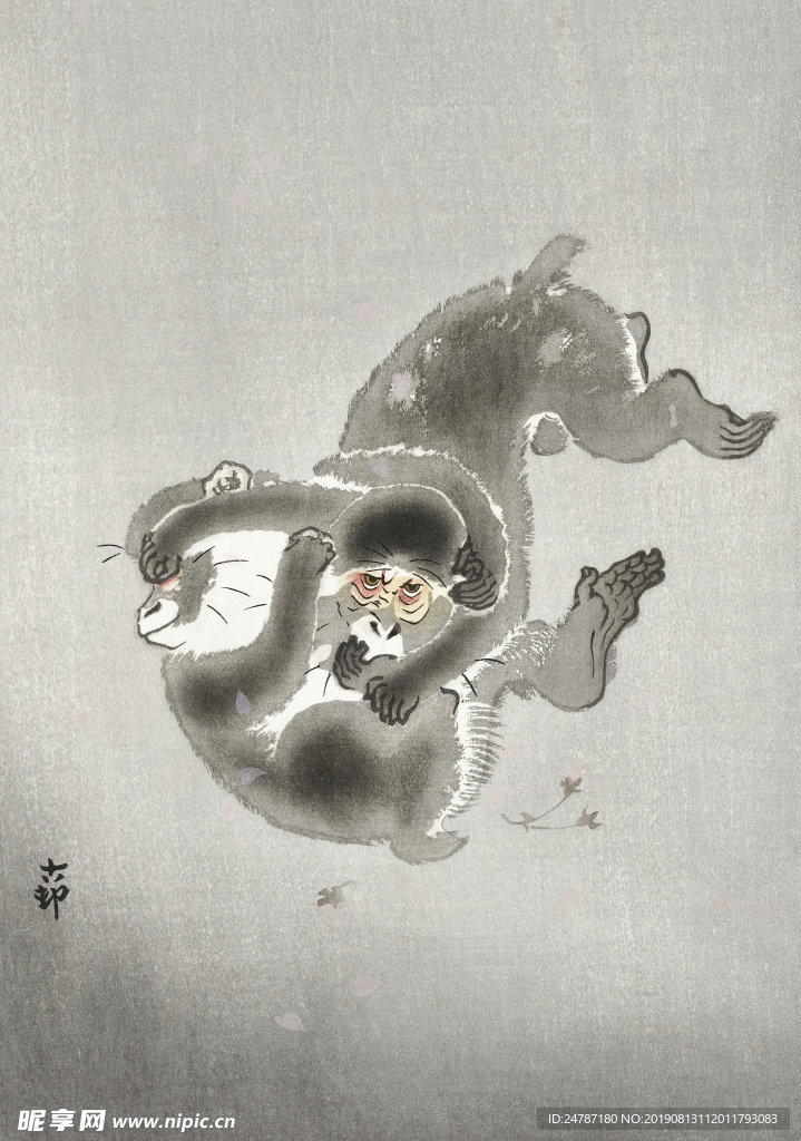 猴子水墨画