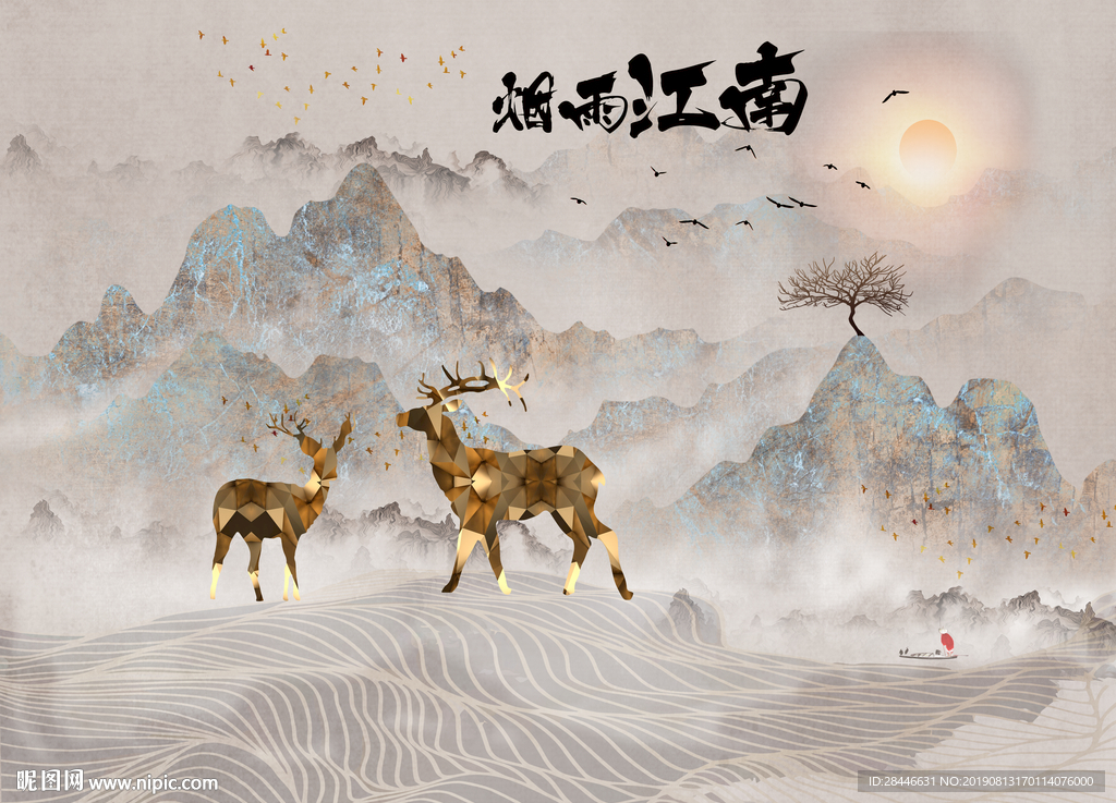 新中式水墨画背景墙