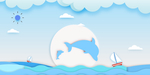 插画海面海豚蓝色海报