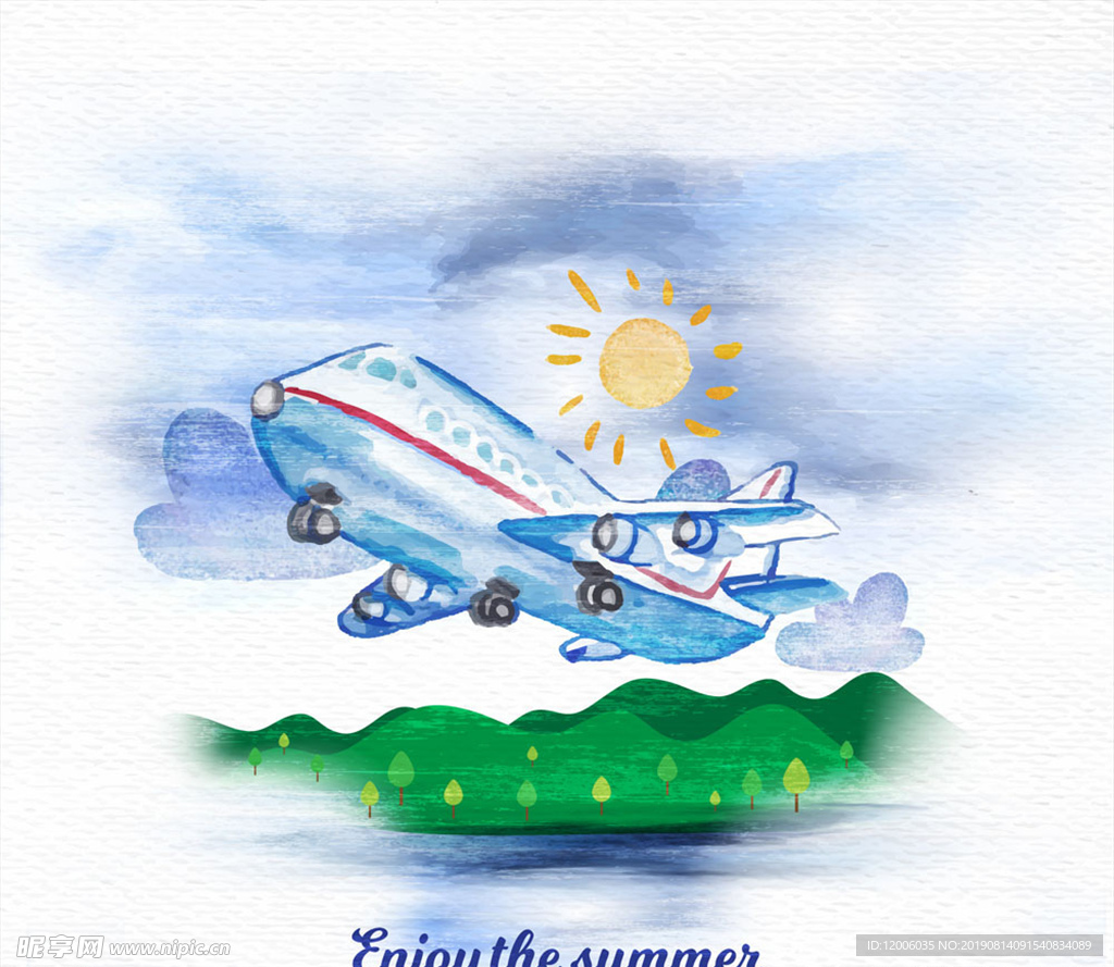 夏季飞机和郊外风景