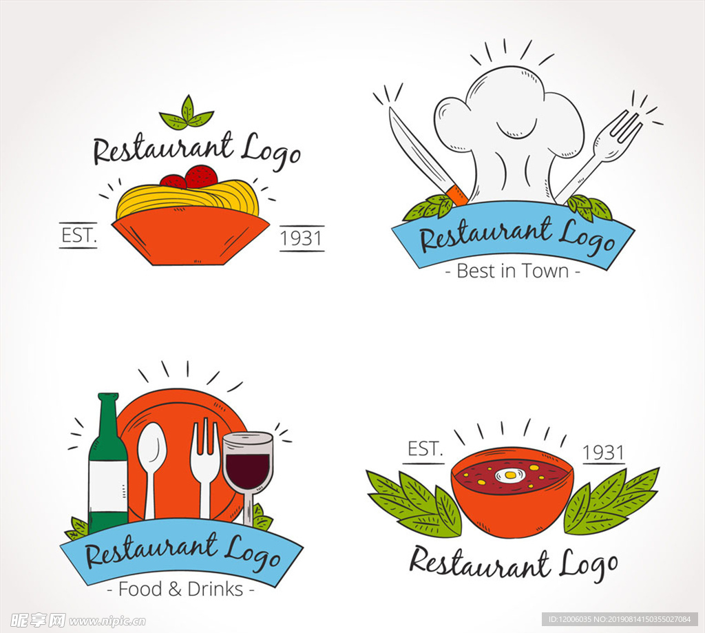 4款彩绘餐厅标志设计