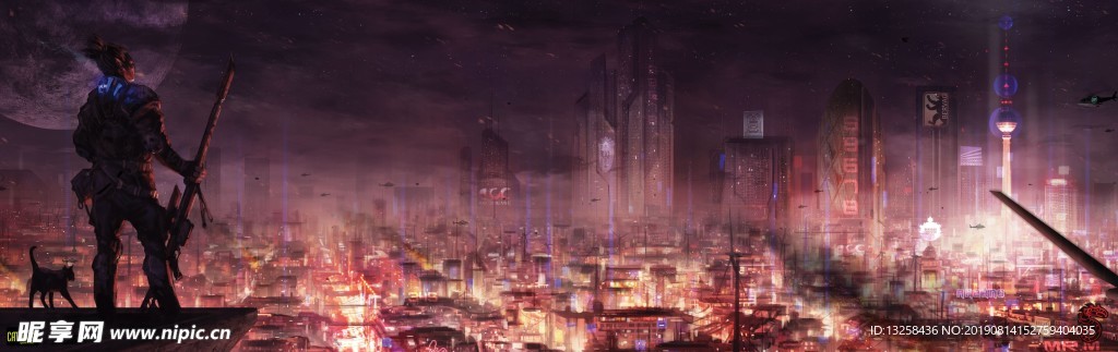 城市插画夜景