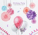 水彩气球和花卉装饰生日