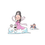 卡通驾云而去的嫦娥和玉兔