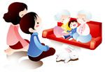 中秋阖家团圆卡通人物图