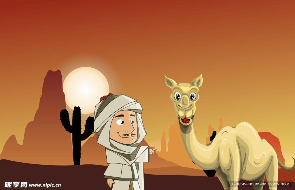 人和一头骆驼在徒步旅行