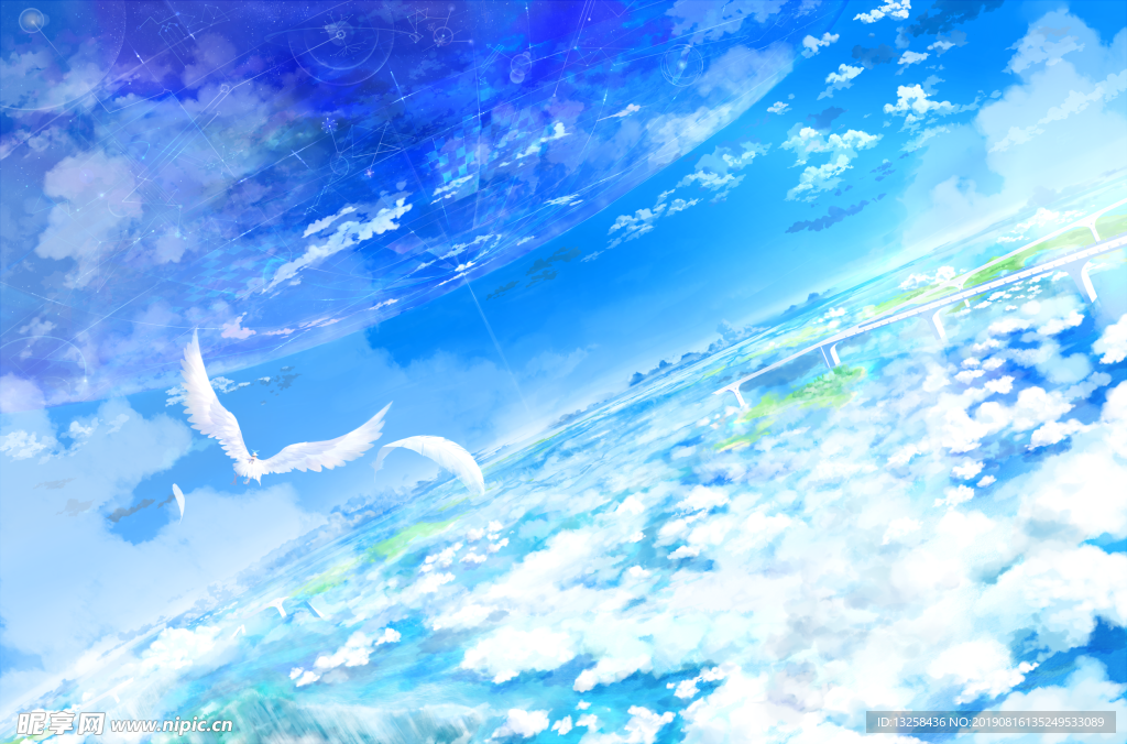 蓝色天空白云插画