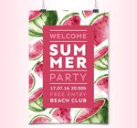 水彩西瓜夏日派对海报