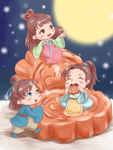 中秋吃月饼赏月卡通插画