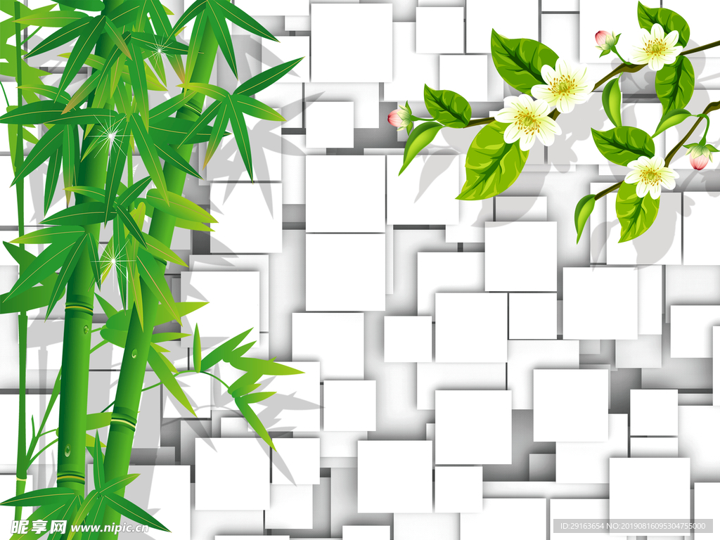 花朵竹子背景墙