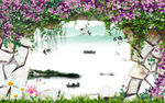 花朵藤蔓山水湖景