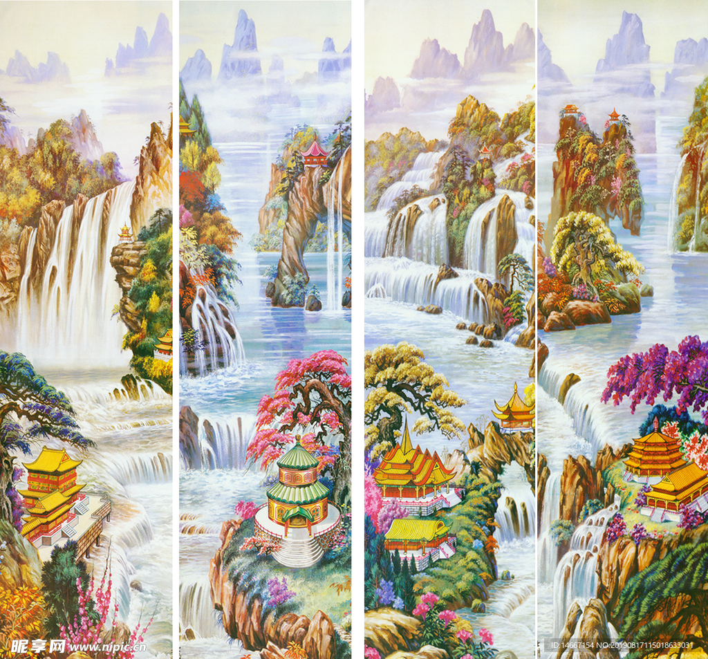 组合山水壁画