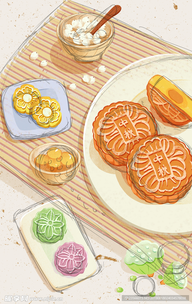 中秋节卡通插画图案