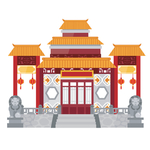 中式景点卡通设计图案