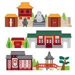 中式景点卡通设计图案
