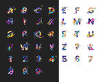 彩色拼块艺术字母矢量素材