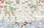 梅花九鱼图方块背景墙