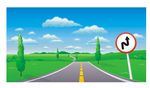 蓝天草地公路矢量图