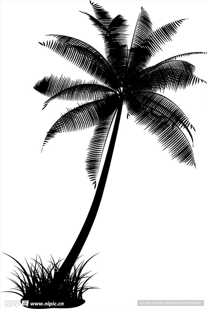 花草椰子树剪影