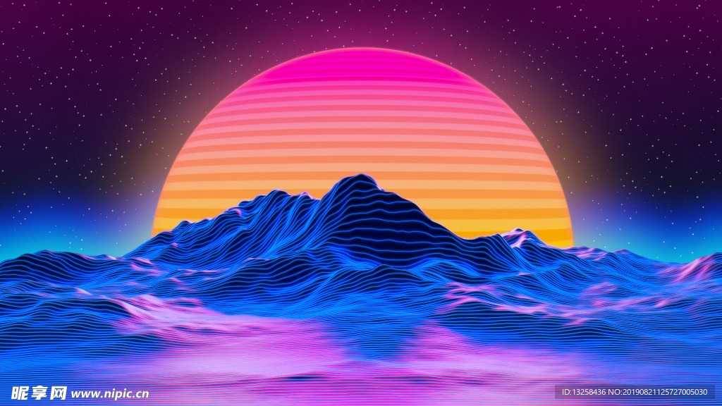 彩色抽象插画风景夕阳