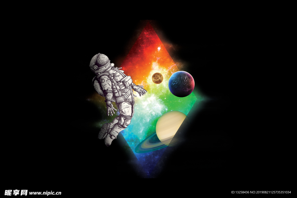 彩色宇航员插画背景