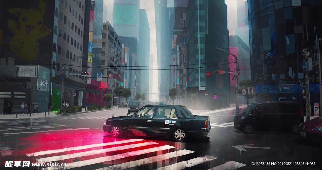 彩色城市插画背景街道