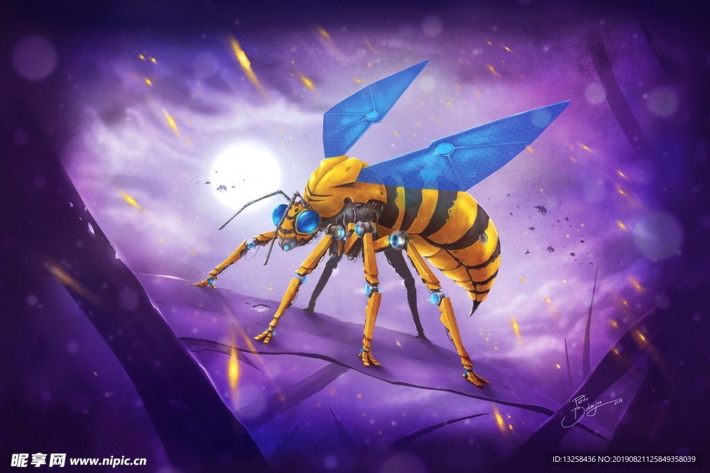 大黄蜂机械昆虫插画背景