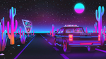 彩色抽象插画仙人掌汽车