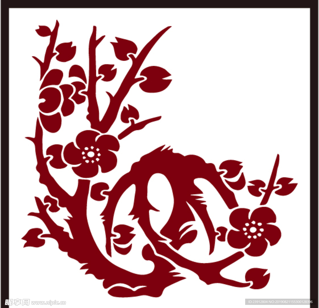 梅花剪纸挂画
