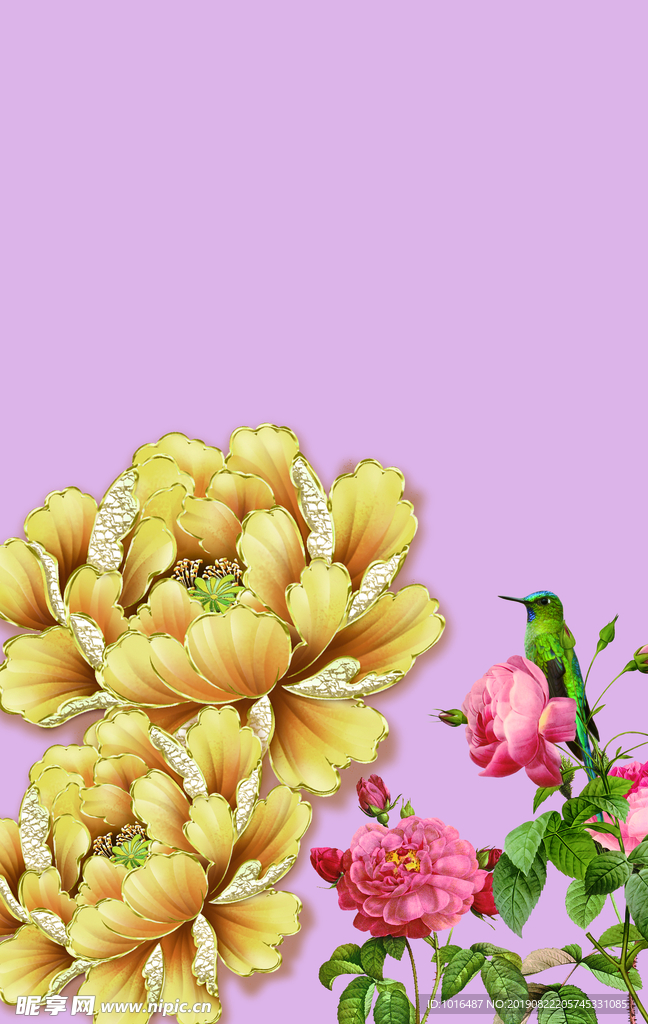 金色花朵 手绘 花纹 牡丹玫瑰