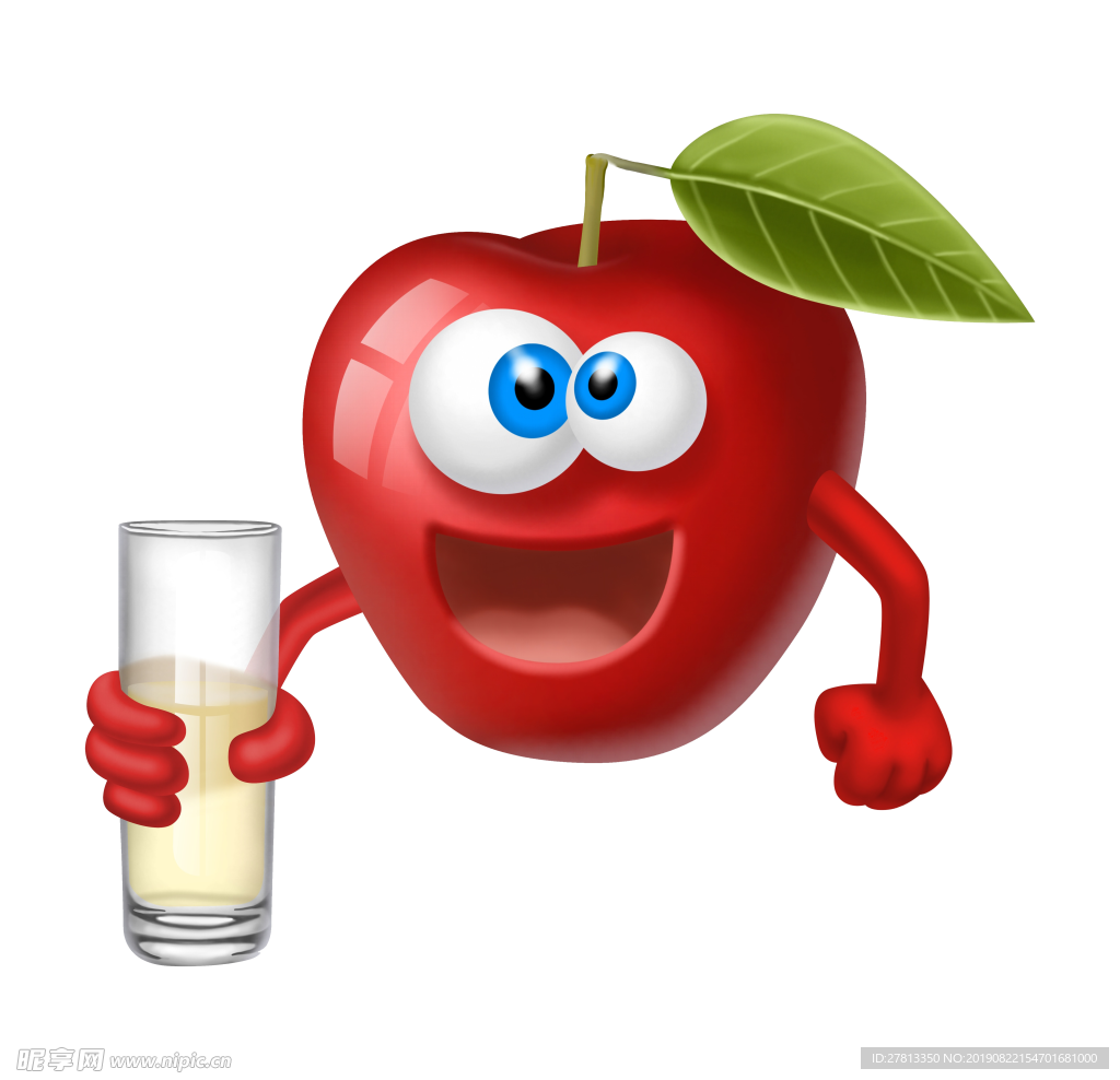 卡通红苹果喝苹果汁