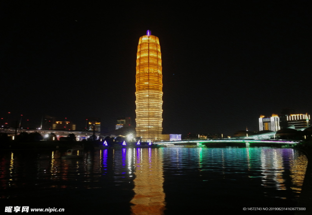 郑州玉米楼夜景摄影图