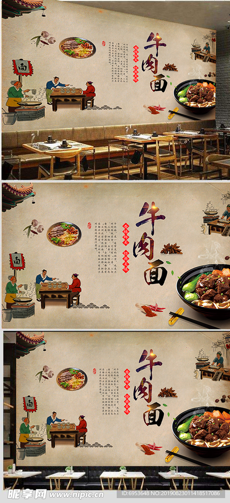 牛肉面餐饮复古高清工装图