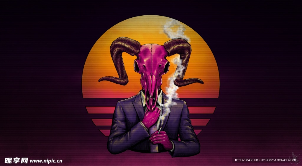 彩色骷髅插画羊头背景