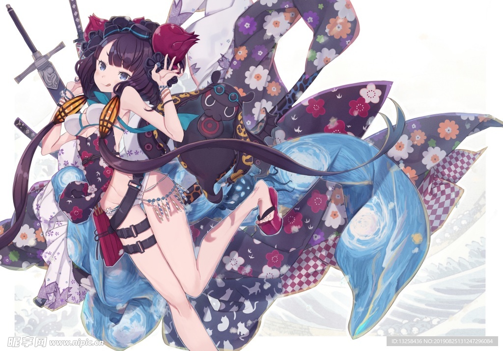 女孩卡通插画动漫人物背景