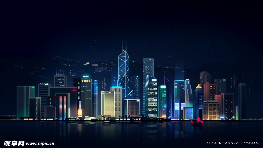 彩色城市插画背景灯光