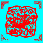 鸡与花卉剪纸