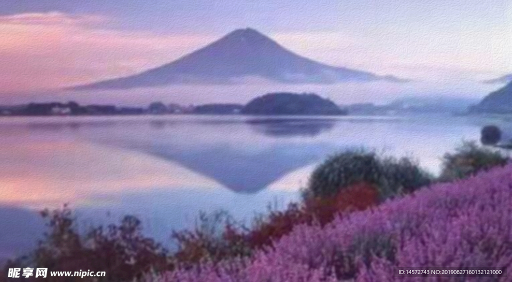 富士山油画效果图